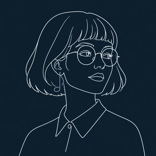 Illustrated portrait of Tessa Lindqvist with a sharp bob haircut and round glasses